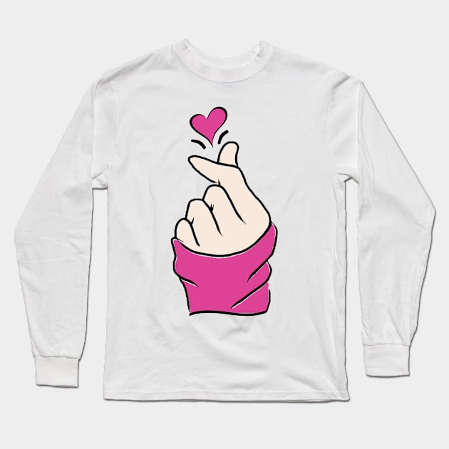 Cute Heart Hot Pink Korean Love Finger Snap Gifts Long Sleeve T-Shirt by gillys